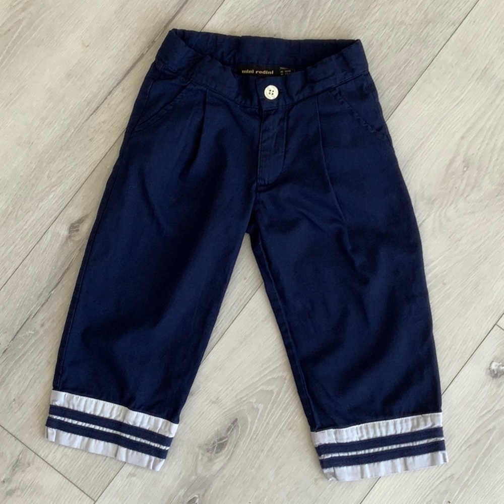 Mini Rodini Sailor Kids Pants Trousers Navy Blue White size 1.5-3 yrs
